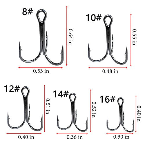 Drasry Fishing Treble Hooks Set for Saltwater Freshwater Size 1/0 to 16 High Carbon Steel Different Fish Hook 50pcs/Box - color: Black, size: #6 to #1/0 Large