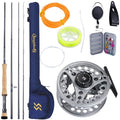 Sougayilang 5/6 Weight 9ft Fly Rod, 4-Piece Graphite Rod, Die Cast Aluminum Reel, Carrying Case, Fly Box & Fishing Flies Combo Starter Kit - color: Fly Fishing Combo #8-Silver