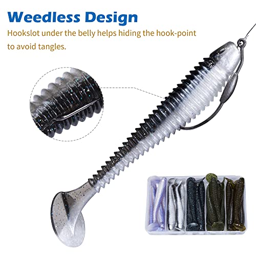 5/6Pcs Pre-Rigged Soft Plastic Lures, Paddle Tail Swimbait, Jig Heads for Bass, Walleye, Pike, Trout, Redfish Fishing - color: Model G