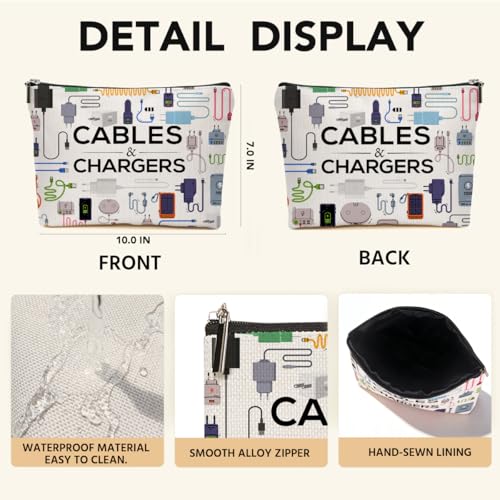 JIUWEIHU Charger Makeup Bag, Charging Cord Electronics Accessories Themed Cables Cosmetic Bags Travel Organizer Bag Zipper Pouch, Birthday Ideal Gifts for Women Friend Colleague Sister Mom - color: Multicolor 0068