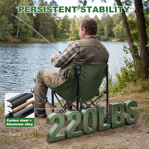 Folding Fishing Chair with Complete Accessories, Portable Camping Chair for Outdoor Fishing, 220LBS Load-Bearing, Non-Slip All-Terrain Design with Storage Bags, Carbon Steel Fishing Chair - color: Green