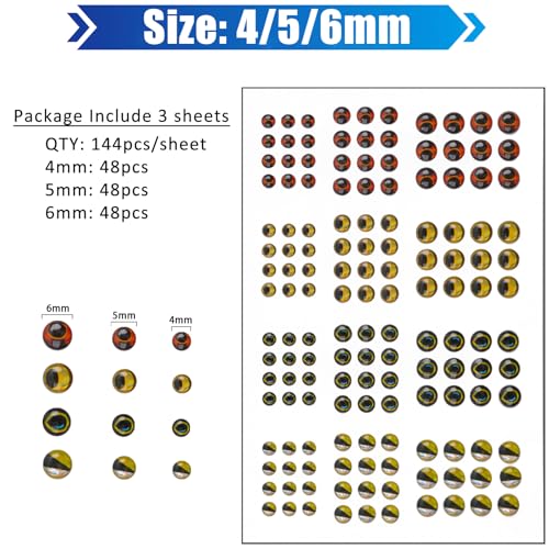 Bionic Fish Eyes for Lures Fly Tying Material Realistic Fish Eyes for Fishing Baits DIY Jigs Fishing Lure Making Supplies - style: 432pcs-4/5/6mm