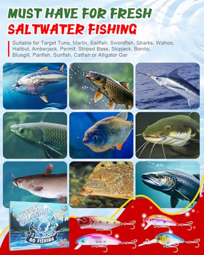 UCEC Advent Calendar 2026 Fishing Advent Calendar Fishing Gifts for Men Teens Boys 24 Days Christmas Countdown Calendar Fishing Tackle Lures Gifts