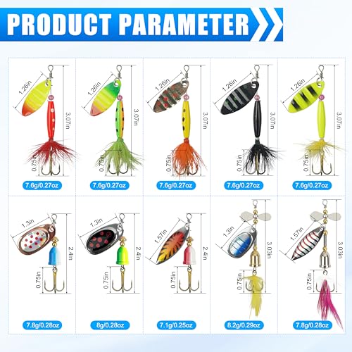 Spinnerbaits Rooster Bait Tail Fishing Lures Kit Inline Spinner Spoon Lures Bass Salmon Trout Hard Metal Spinner Baits for Saltwater Freshwater - style: 10pcs Spinnerbaits-b