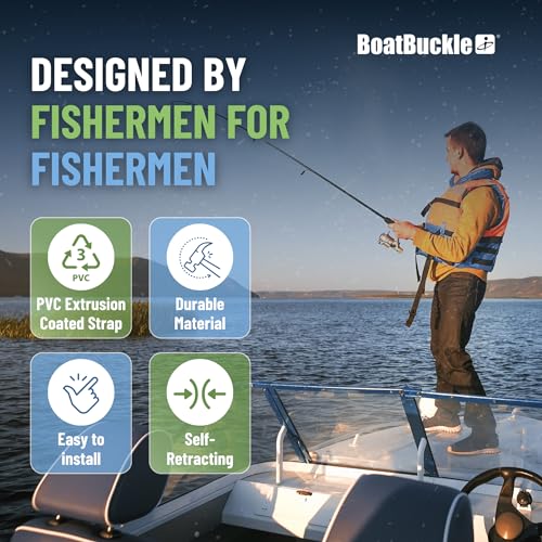 BoatBuckle Gunwale/Deck Mount Retractable Rod Tie-Down, 24-Inch Self-Retracting Fishing Rod Holder for Boats - size: 24-Inch (2-Count)