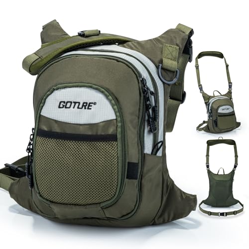 Goture Fly Fishing Chest Pack, Lightweight Chest Pack Tackle Storage Bag, Fly Fishing Waist Pack, Fly Fishing Bag with Adjustable Padded Waist Strap and Neck Strap, Fits Up to 2 Tackle/Fly Boxes - color: A:Green