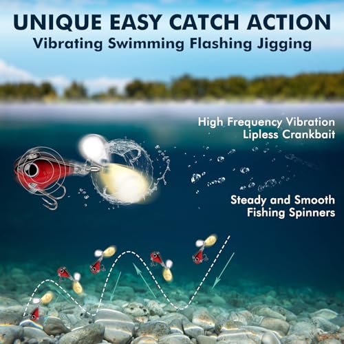 TRUSCEND Vibespinner Easy Catch Fishing Lures with BKK Hooks, Tail Spinner Baits with 4 Actions, Vibrating Swimming Flashing & Jigging for More Bites, Spoon Lures for Bass Trout Crappie Walleye Pike - color: A4-3/4oz-21g