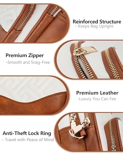 Anti Theft Crossbody Bags for Women RFID Leather Sling Purses,Crossbody Bags Travel Leather Fanny Pack for Women - color: Beige＆brown
