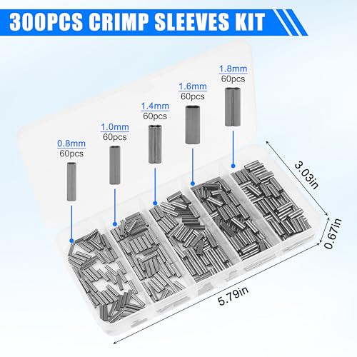 Fishing Crimping Tool Kit Wire Crimping Tool Stainless Steel Fishing Crimping Pliers with 300pcs Aluminum Crimp Sleeves Kit Effort-Saving Wire Crimper Tool, 4 Size Crimp Sleeves Fishing Tackle Pliers - color: High Carbon Crimping Pliers