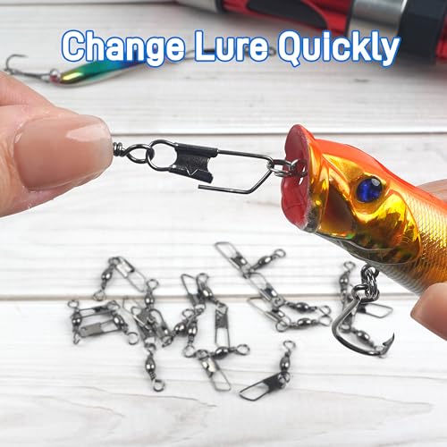 SILANON Fishing Barrel Swivels Snaps, Barrel Swivel with Safety Snap Stainless Steel Brass Swivels Fishing Tackle Line Connector High Strength Solid Rings for Saltwater Freshwater - size: 2#-40lb-60pcs