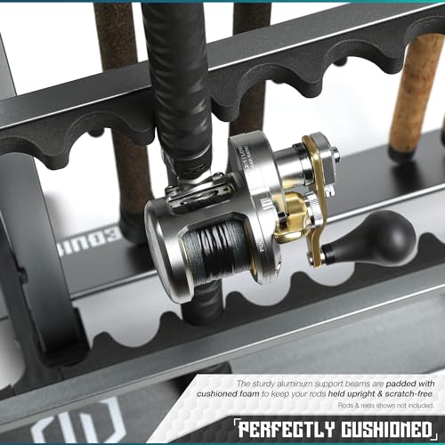 Savior Equipment Fishing Rod Rack Holder Organizer, 24-48 Slots to Hold Fresh Salt Water Spinning Rods & Reel Combo, Lightweight Aluminum Vertical Fish Pole Garage Storage Ground Display Stand - color: Gunmetal Gray, size: 48-Slots
