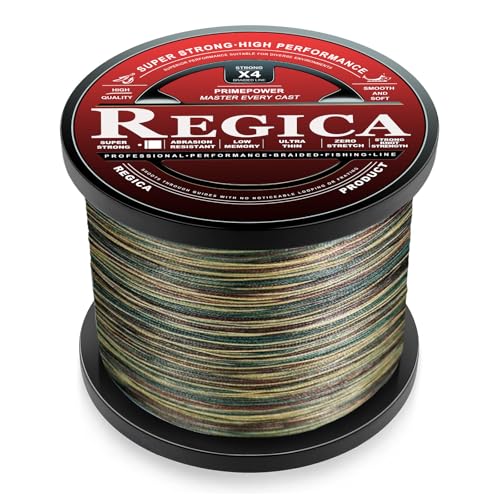 Regica Braided Fishing Line - Abrasion Resistant, Zero Stretch, Ultra-Thin Diameter, Super Strong - 4 Strand 8 Strand, 6lb-100lb, 150/300/500 Yards for Saltwater or Freshwater, Colored Braid Line - color: Moss Camo, size: 8LB (150 Yards)