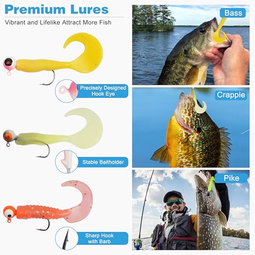 Fishing Tackle Kit Beginners, 58pcs Kids Tackle Box Includes Fishing Hooks Bobbers Sinkers Swivel Snaps Soft Lure Jig Heads Fishing Gifts for Men Starter Equipment