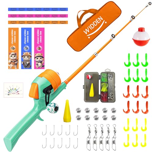Kids Fishing Pole, Telescopic Fishing Rod, Toddler Collapsible Fishing Rod and Reel Combo with Tackle Box, Fishing Line, Bobber, and Soft Lures for Boy, Girl, Youth, Beginner, Over 4 Years Old - color: Surge Green & Blaze Orange