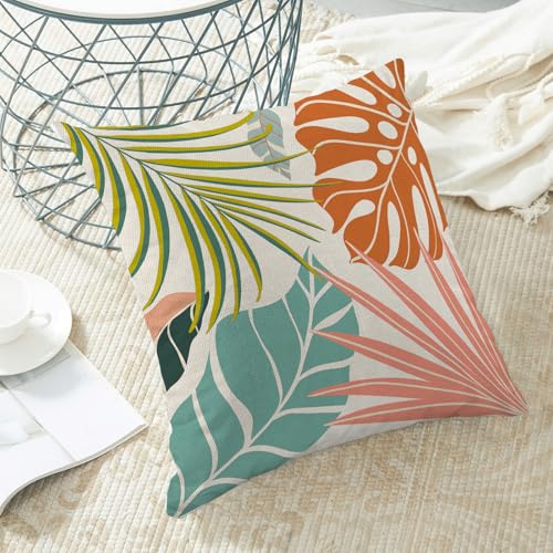 Summer Tropical Leaves Pillow Covers 16x16 Set of 2, Abstract Palm Leaf Outdoor Decorative Throw Pillows Geometric Cushion Case for Home Couch Sofa Decor - color: Summer Tropical Leaves, size: 16" x 16" (Pack of 1)