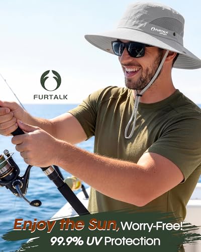 FURTALK Mens Bucket Sun Hat UPF 80+ Wide Brim Hiking Fishing Beach Outdoor Hats - color: Light Grey