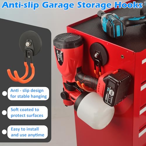 MUTUACTOR Updated Magnetic Hook Heavy Duty,40lbs 2-Pack Super Strong Magnet Garage Hook,Anti-Scratch Large Magnets Hook for Hanging Impact Drivers Trailer Cord Shovel Tool Organizer - style: Updated 3.46in Magnet J Red Hooks 2PCS