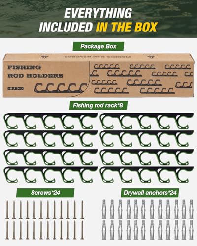 Ghosthorn Fishing Rod Holders for Garage Fishing Pole Holders Ceiling or Wall Mounted Fishing Rod Rack garage Storage Organizer Fishing Gear Equipment for Men Women (Green, 4 Packs) - size: 4 packs holds up 20 rods, style: Green