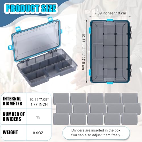Wonderjune 6 Pack Fishing Tackle Boxes Waterproof 3600 and 3700 Tackle Trays with Removable Dividers Plastic Storage Organizer Bait Vault Camouflage Box for Freshwater Saltwater (Blue,3600) - color: Blue, size: 3600