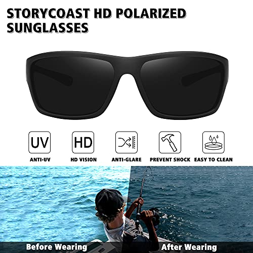 STORYCOAST Polarized Sports Sunglasses for Men Women Unbreakable Frame Cycling Fishing Driving - color: 2pack Black+blue Mirror