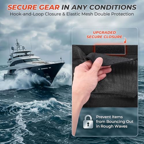 1PC Boat 10"*7" Self-Adhesive Storage Mesh Bag,Marine Organizer for Tools & Boat Accessories,Waterproof Strong Adhesive Backing, Easy to Install & Remove,Keep Your Boat Tidy and Items Secure