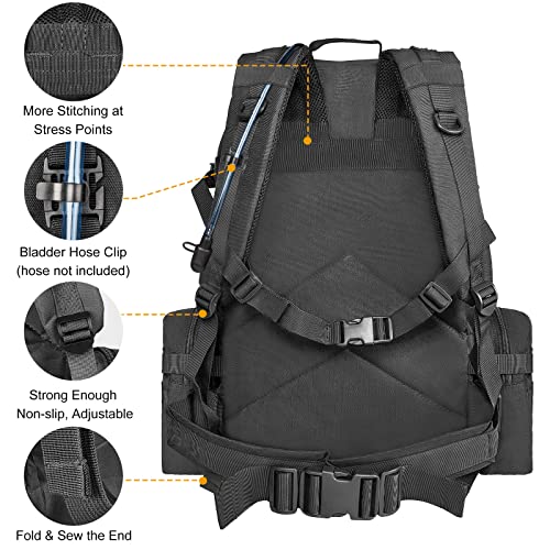 CVLIFE Tactical Backpack Military Army Rucksack 60L Large Assault Pack Detachable Molle Bag - color: 02-black