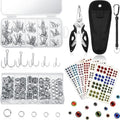 Skylety 200 Pcs Fishing Stainless Steel Split Rings, 50 Treble Hooks, Lure Tackle Connector Fishing Pliers, Fish Lanyard and 876 Lure Eyes for Tackle Fish - color: Black