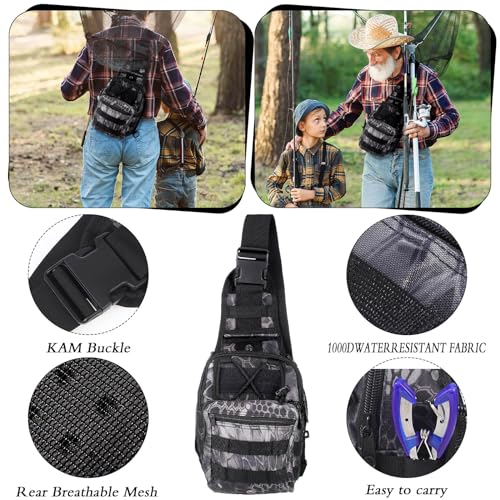 Sosation 134 Pcs Fishing Tool Fishing Tackle Box Kit and Equipment for Adults Beginner Gift, Hook Remover, Pliers Kit, Backpack Tackle Container Lures, Lip Gripper, Weigh Scale - color: Python Pattern
