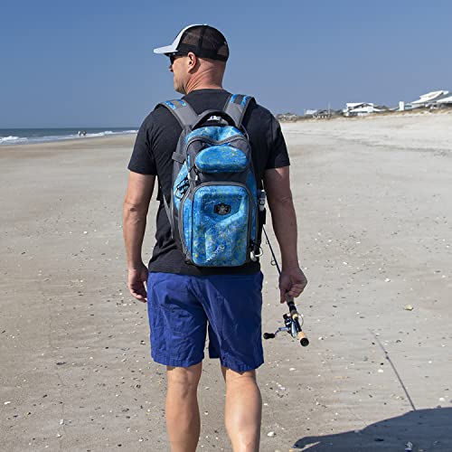 Calcutta Squall Tackle Backpack | Shoreline Camo | 3700 Tackle Tray | Durable Fishing Tackle Bag | Padded Backpack Straps | Built-In Rod Holder