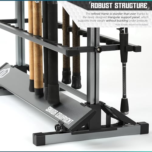Savior Equipment Fishing Rod Rack Holder Organizer, 24-48 Slots to Hold Fresh Salt Water Spinning Rods & Reel Combo, Lightweight Aluminum Vertical Fish Pole Garage Storage Ground Display Stand - color: Gunmetal Gray, size: 48-Slots