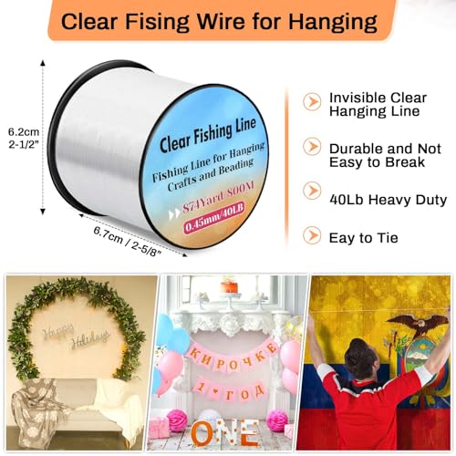 Strong Fishing Line Clear, Acejoz Fishing Wire 0.3mm, 0.45mm, 0.8mm Invisible Hanging Wire Nylon String Heavy Duty Monofilament Line for Hanging Decoration Balloon Garland Crafts - color: 0.45mm