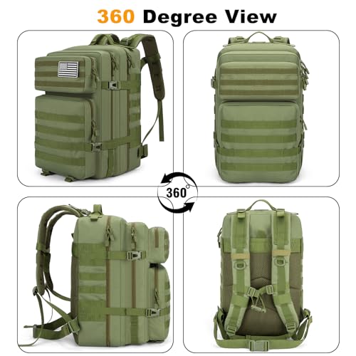Tactical Backpack 45L Army Military Rucksack, Water Resistant MOLLE Pack, Large 3 Day Bug Out Bag for Men & Women, Durable Outdoor Gear for Hiking, Camping, Hunting, Travel(ArmyGreen) - color: Armygreen