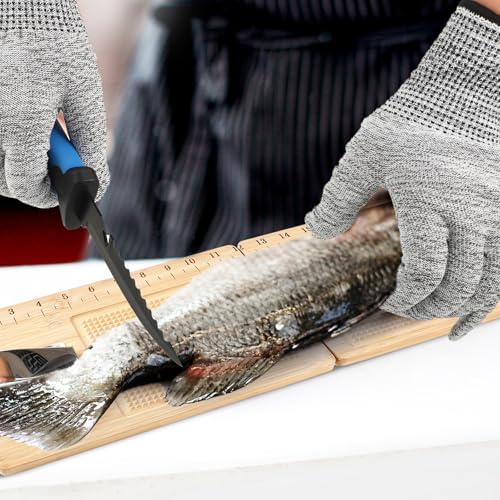 6 Pcs Fish Cleaning Kit Include Cutting Board Fish Fillet Boards with Clamp 2 Knife Cut Resistant Gloves Scale with Built in Measuring Tape Sharpening Rod(Foldable) - style: Foldable