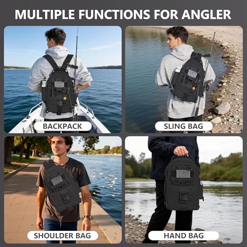 GMAK Fishing Backpack Tackle Sling Bag, Tactical Fishing Tackle Backpack with Rod & Gear Holder, Lightweight Outdoor Water-Resistant Tackle Gear Pack Shoulder Bags for Men Women, Black - color: Black, size: Standard, style: Sling Backpack