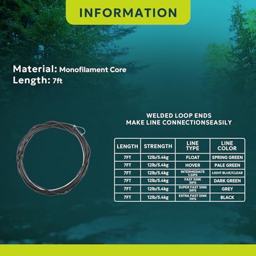 SF Fly Fishing Polyleader Monofilament Core Leader Line Fly Line for 7' Trout and 10' Salmon Poly Leader 7FT/10FT Float Hover Intermediate 3/5/7IPS - color: Grey, size: Trout 7FT-S5