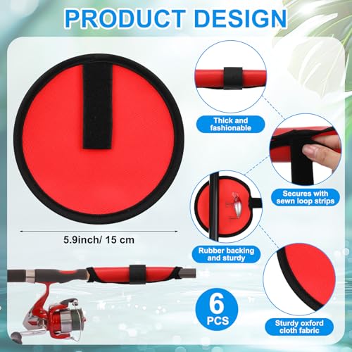 12 Pcs Fishing Rod Sleeves and Lure Wraps Fishing Rod Socks Pole Covers with Lanyard and 5.91 Inch Lure Covers for Fly, Casting, Sea Fish Rods Protector (Red) - color: Red