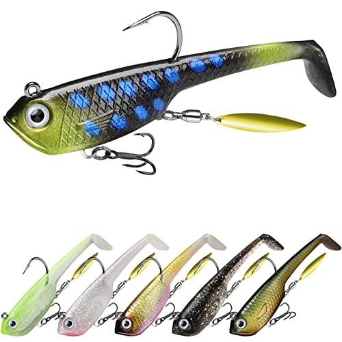 GOTOUR Pre-Rigged Soft Fishing Lures with Weedless Hook, Lifelike Paddle Tail Swimbaits for Bass Fishing, Freshwater & Saltwater Fishing Bait, Fishing Tackle for Bass, Pike, Trout, and Walleye - color: D2-3.3"-0.7oz