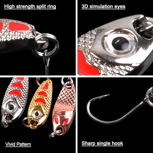 Trout Fishing Spoon Lures Set - Hard Bait Spinner Single Hook Mini Fishing Jig Metal Spoon Lures for Perch, Char, Crappie