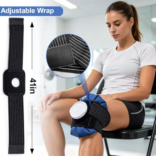 XIAEQOH【4 Sets】 Ice Bags for Injuries Reusable, Hot & Cold Therapy Ice Pack with Elastic Breathable Support Wrap, No-Leak Hot Water Bag for Pain Relief, Swelling, Headache & Migraine - color: Blue - 4 Sets