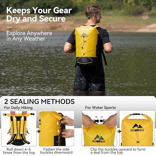 MARCHWAY Floating Roll Top Dry Bag, Flexible Lightweight TPU Waterproof Backpack 20L/30L/40L with Padded Straps for Boating, Kayaking, Swimming, Hiking, Beach (Yellow, 20L) - color: Yellow, size: 20L