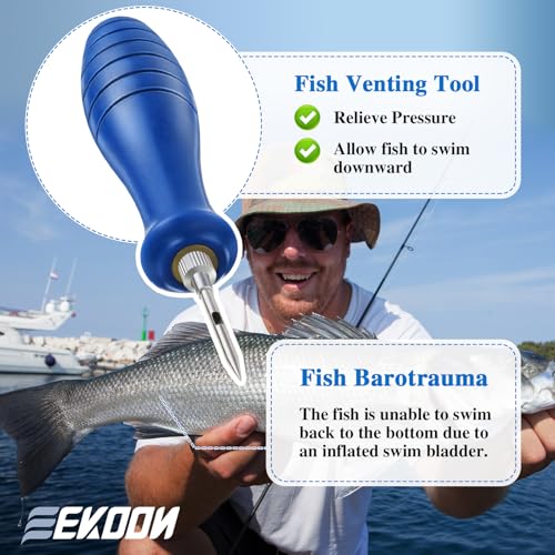Feekoon Fish Venting Tool, Venting Kit for Deep Sea Fishes with Stainless Steel Needle, Fishing Tackle for Saltwater Fishing Fish Release and Return (Patented) - color: Blue Handle