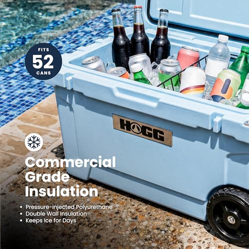 Hogg Rotomolded Coolers, Ice Chest with Wheels, Wheeled Cooler, Rotomolded Ice Chest, Dry Storage, Fishing and Camping Items, Birthday Gifts for Men - color: Frosted Gray, size: 45qt