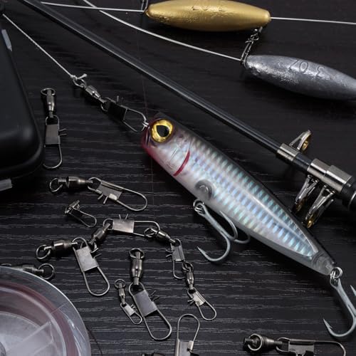 Dr.Fish 30 Pack Ball Bearing Snap Swivels, Swivels Fishing Tackle with Safety Interlock Snap Saltwater Freshwater Stainless Fishing Clips Clasp Leader Line Hook Sinker Connector - size: #3-33LB-1.4"