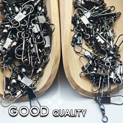 100Pcs Barrel Snap Swivels Fishing Tackle, Size 8# & 12# Stainless Steel Fishing Swivels with Safety Interlock Snaps, 10-20kg Tensile Strength Lure Connector for Freshwater & Saltwater