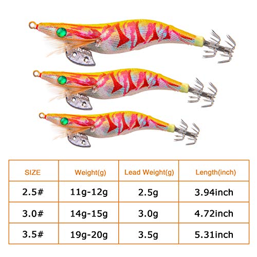 Squid Jigs Saltwater Shrimp Fishing Lures 10pcs Glow Squid Jig Baits Artificial Luminous Fishing Lures Kit for Octopus Cuttlefish - size: 3.5#-10PCS