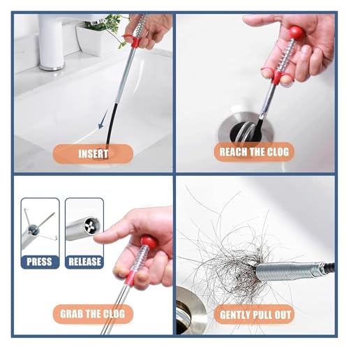 Upgraded Drain Snake 76" with Hook, Plumbing Snake Auger Tool, Sink Snake Drain Clog Remover for Bathroom Kitchen - style: 76 IN