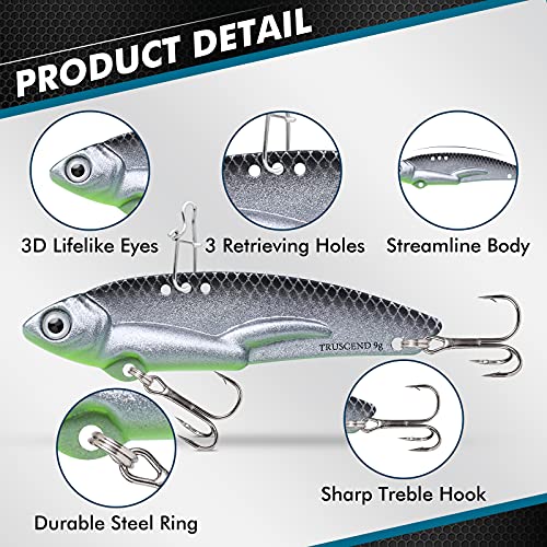 TRUSCEND Vibespinner Easy Catch Fishing Lures with BKK Hooks, Tail Spinner Baits with 4 Actions, Vibrating Swimming Flashing & Jigging for More Bites, Spoon Lures for Bass Trout Crappie Walleye Pike - color: C3-0.3oz-2.2"