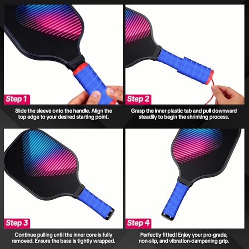 2 Pack Cold Shrink Grip Sleeve for Pickleball Paddle & Tennis Rackets, 3.9"-5.9" Expansion Non-Slip Overgrip, Vibration Dampening Handle Cover for Hammers, Pot Handles & DIY Gear - color: Blue