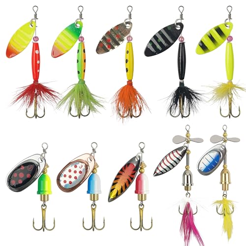 Spinnerbaits Rooster Bait Tail Fishing Lures Kit Inline Spinner Spoon Lures Bass Salmon Trout Hard Metal Spinner Baits for Saltwater Freshwater - style: 10pcs Spinnerbaits-b