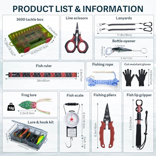Goture Fishing Lures with Tackle Box and Fishing Tool Kit Set for Adults, Include Fish plier, Fish Ruler, Fishing Gripper,Gloves Weigh Scale with Gift Box - color: Gift Boxed, size: Tools Set+Lure Kit+Scale+CR Gloves